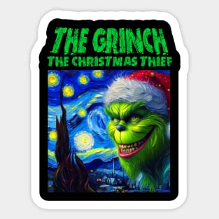 Grinch stolen starry night Sticker